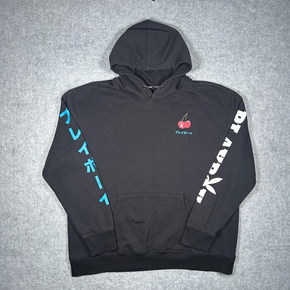 Playboy Hoodie Mens XXL Black Cherry Anime Bunny Girl Graphic Pullover
